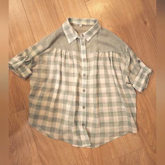 Cecico sheer oversized checkered shirt, size small, gray/white - Picture 3 of 4